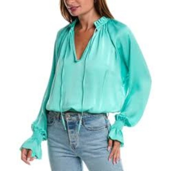 Ramy Brook Tops - Ramy Brook Turquoise Satin Blouse, NWOT